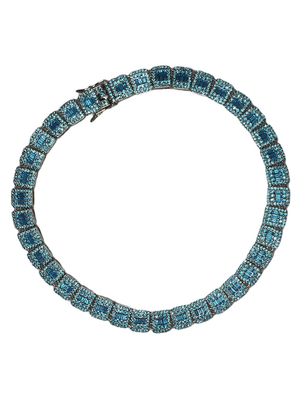 14K White Gold Plated Baguette Pave Style Blue CZ’s 8” Tennis Bracelet